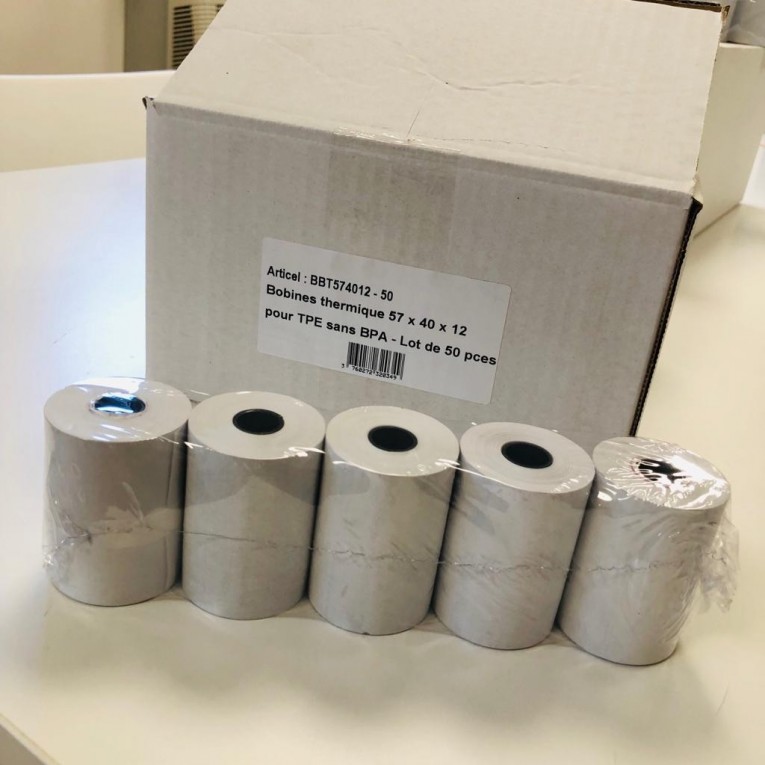 Rouleau papier thermique (dim: 57 x 40 x 12mm) - 18 mètres (TPE